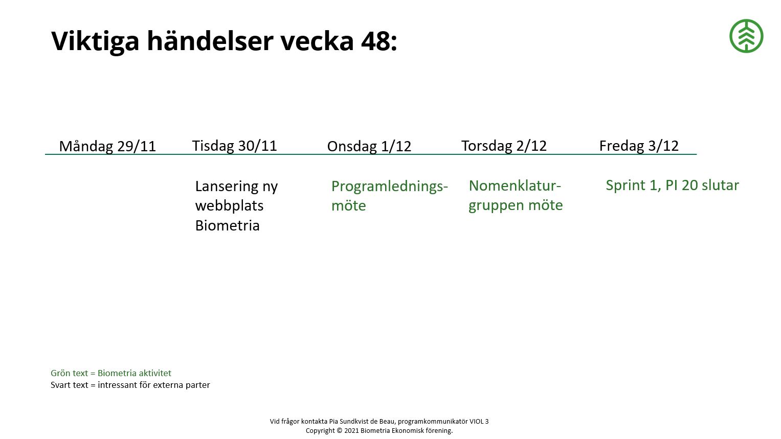 Programkalender vecka 48 + 49