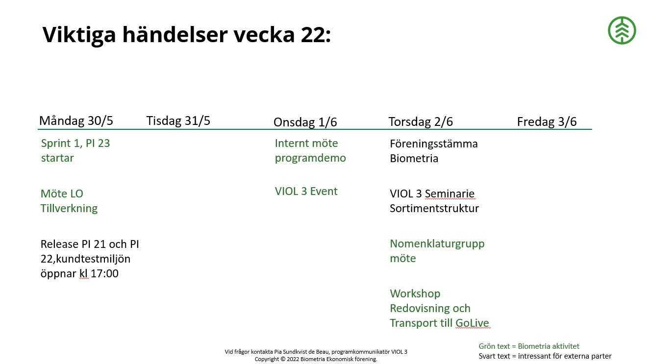 Programkalender VIOL 3 vecka 22 + 23 